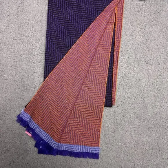 Seaward & Stearn Super Fine Wool Scarf 70"x18” Scotland Orange Purple Geometric - Picture 3 of 8